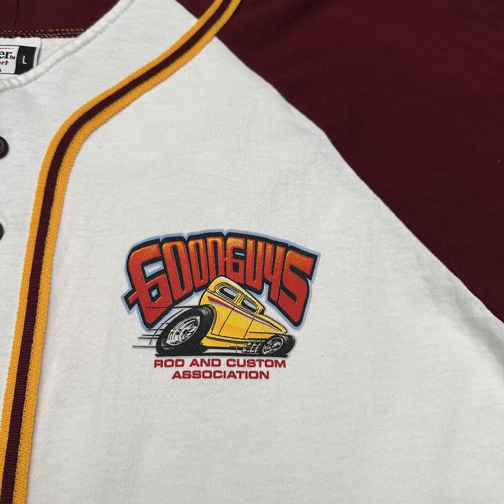 VTG Badger Sport Shirt Mens L White Burgundy Goodguys Hot Rod Baseball Jersey - Picture 2 of 13